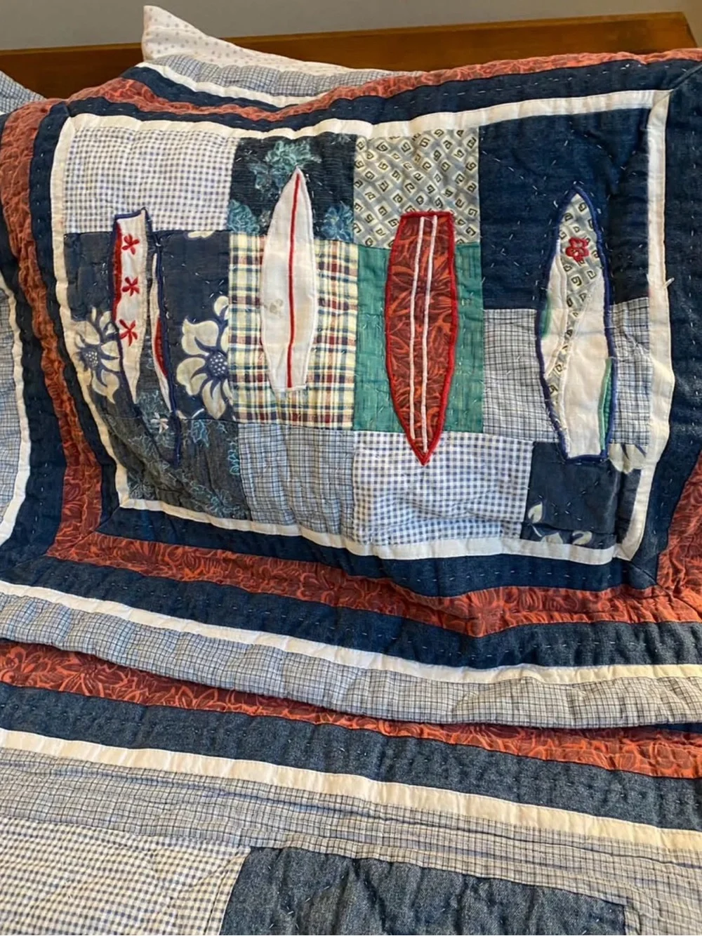 Nautical Surfboard Patchwork Quilt Set in Blue